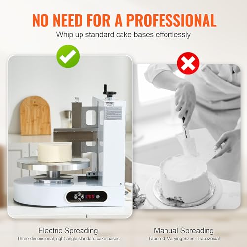 Image of VEVOR Cake Decorating Machine, Cake Cream Spreading Coating Smearing Machine, Low Noise Cake Frosting Machine, Turntable with Adjustable Scraper, for 4 inch to 12 inch Cake, 25-320RPM Rotating Speed, White