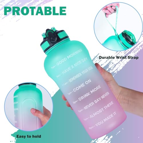 ETDW 1,5 litri Bottiglia Acqua [Senza BPA Tritan], 1500ML Borraccia Sportiva con Cannuccia a Prova di Perdita, Motivazionale Borraccia con Marcatori di Tempo Verde/Viola