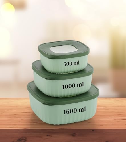 Image of Food Storage Container Set with Transparent Lid, Green | Set of 3, See-Through Lid