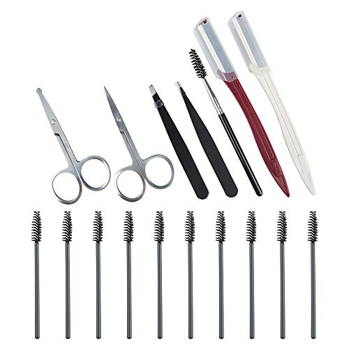 17 Pack Eyebrow Tweezers Scissors and Razors Set,Sonku Eyebrow Kit Stainless Steel Shaver Shaper Nose Hair Removal Scissors Safety Razors Eyebrow Brush for Men and Women