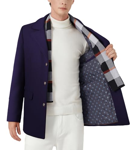 Image of INVACHI Mens Wool Blend Coat Winter Trench Coat with Detachable Soft Scarf Single Breasted Overcoat