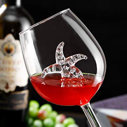 2 Pack Starfish Wine Glasses 10 Oz Crystal Goblets Red Wine Glasses Novelty Great Gift For Women Men Wedding Anniversary New Year Christmas Birthday Party #TOP5