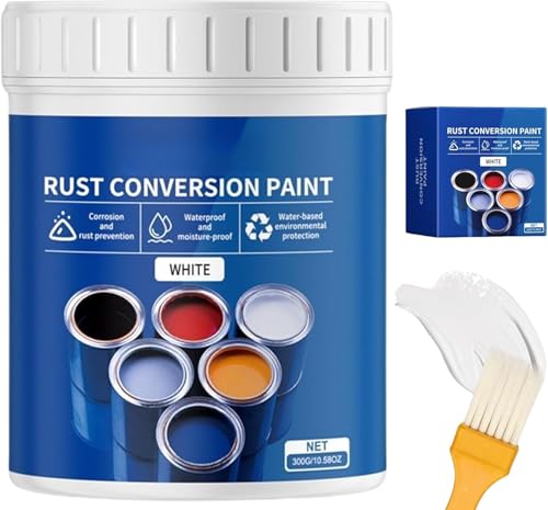 Weatherproof Rust Converter Paint,Weatherproof Rust Converter Paint for Metal, 300g/10.6 oz Rusts Conversions Paints with Brush, Multifunctional 4-in-1 Rusts Converter (White)