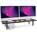 Across-Star Dual-Monitor-Stand-Riser-For-Desk Adjustable Length 32-40 Inch，Large Desktop Computer Monitor Riser For 2 Screens，Desk Shelf Organizer Riser Stand For Computer/Laptop/PC/Printer/TV Black