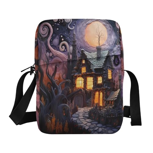 mens messenger bag crossbody mens shoulder bags crossbody Casual Womens Purse Adjustable Strap for work work - Halloween Collage Fairy Tale Style Purple