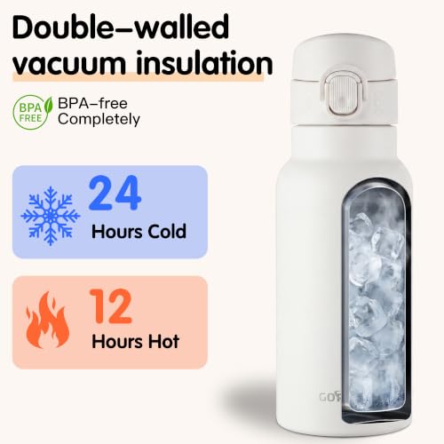 Image of GOPPUS 17oz Insulated Water Bottle with Leak-Proof Flip Lid & Carry Handle,Double-Wall Stainless Steel Bottle for School,Outdoor,and the Gym(White)