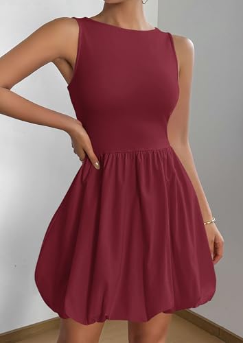 Image of PRETTYGARDEN Summer Dresses for Women 2026 Casual Mini Short Cocktail Dress Sleeveless Tank Crew Neck Bubble Sundress Pockets