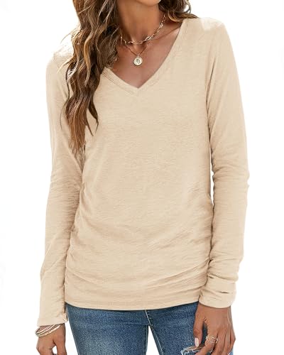 Sherosa Womens T Shirts V Neck Short/Long Sleeve Casual Tops Soft Solid Basic Tee