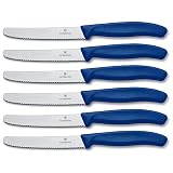 Victorinox Swiss Classic 6 cuchillos para tomate con filo dentado y hoja de 11 cm, aptos para el lavavajillas y de color azul