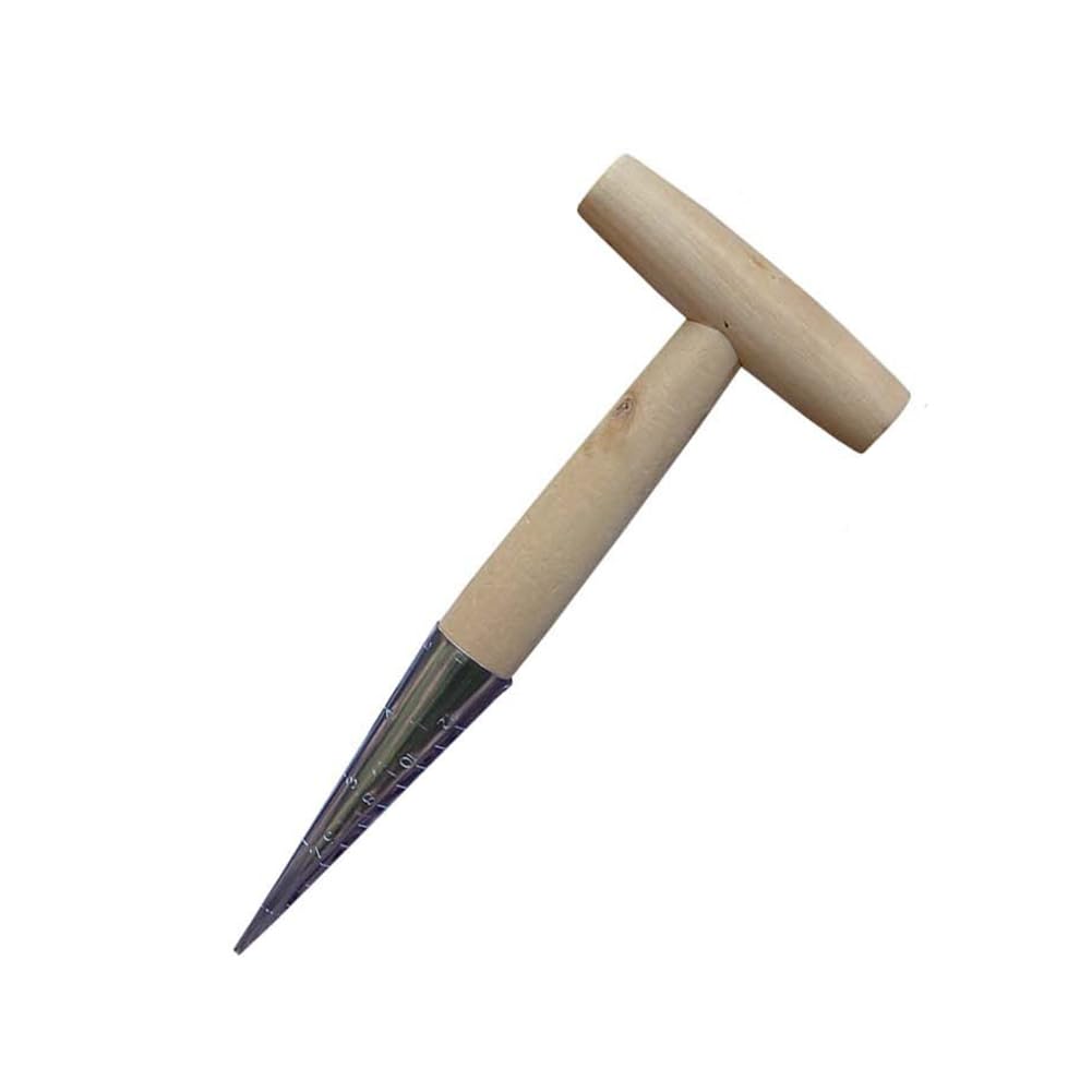 Hand Dibber Garden Tool,Easy To Grip T-Shaped Wood Handledibbler Gardening Tool,5'' Depth Marks Bulb Dibber,Stainless Steel Head Hole Punch,Solid Garden Sow Dibbler For Planting Seeds Bulbs