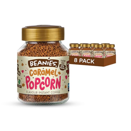 Beanies Instant Coffee Caramel Popcorn Flavour, 400g 50g x 8 Pack, Low Calorie Sugar Free Coffee, Diet Friendly Slim Choice, Vegan Instant Coffee, Freeze Dried Easy Brew