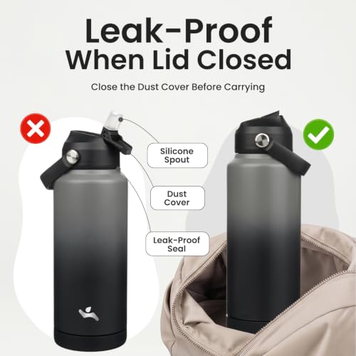 Image of Konokyo 32 oz Insulated Stainless Steel Sports Water Bottle with Straw Lid