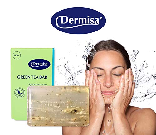 Dermisa Green Tea Bar | Gentle Skin Cleansing And Exfoliation | Contains Antioxidants Green Tea, Manuka Honey, Ginseng | No Parabens, No Sulfates | 3Oz Per Pack #TOP2
