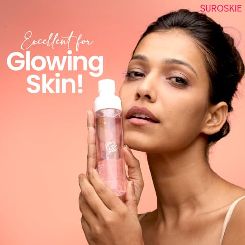 Image of SUROSKIE Rose Glass Skin Mist 100ml | 2 in 1 Face Toner + Makeup Setting Spray | Enriched With Rose Water & Aloe Vera | Toner For Glowing & Hydrating Skin | All Skin Types | For Men & Women