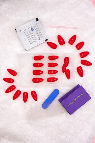 Image of Classic Red Glossy Press On Nails | Almond Shape Fake Nails | Reusable Stick On Nails for Women | Salon Finish (24 Pcs Nail Kit)