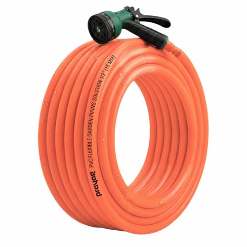 Image of Prayag Garden Pipe 15 Meter(49.21 Feet) 0.5 inch with Spray Gun | Flexible PVC Water Hose Pipe for Gardening, Car Wash & Home Cleaning | Lightweight & Durable - (Milky Orange)