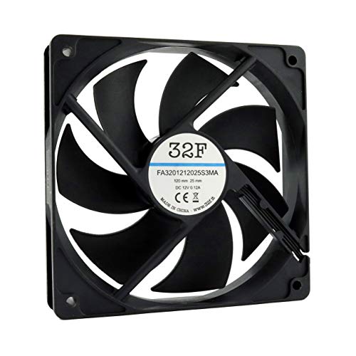 32F Ventilador 120 mm 120 x 120 x 25 1500 rpm 12 V 0,12 A DC Air Fan 12 cm 120 mm 3 hilos 3 pines con sensor tacómetro Refrigeración 120 x 120 x 25 Cover