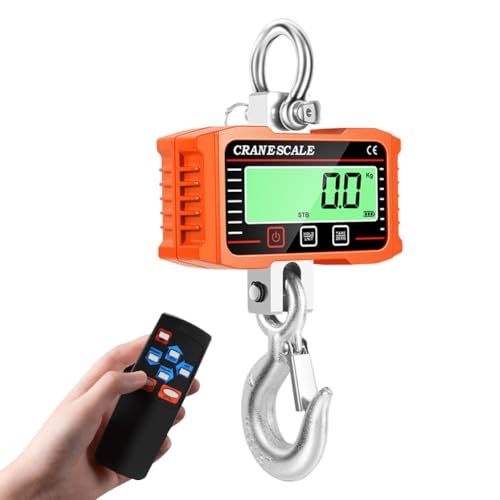 Fafeicy Balance à Grue électronique 2000 Kg, Balance à Crochet Numérique avec Grand écran LCD rétroéclairé, Télécommande pour Pesée de Levage Industrielle Robuste (ORANGE)