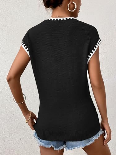Image of Cap Sleeve Sweater Tops for Women 2026 Knit Summer Sleeveless Tank Vest | Slim Fit, Trendy Color Block, Soft, Skin-Friendly, Strechy, Lightweight, Breathable, Casual Daily Wear