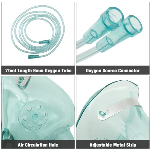 Oxygen Mask, Adult Elongated Oxygen Mask with 7feet Length 6mm Oxygen Tube and Adjustable Elastic Strap, DEHP-Free and Latex-Free Materials, 2 Pack (Green, for Adult Elongated) - Image 3