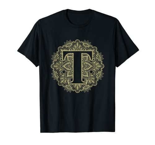 Letra mayúscula T Floral Initial Monogram Font Alphabet Motif Camiseta