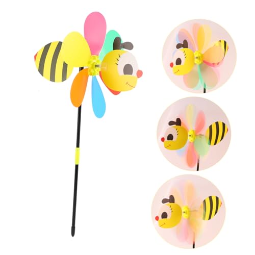Levemolo 5pcs Cartoon Honey Bee Windmill Durable Plastic Windmill for Fun Present for Decoration