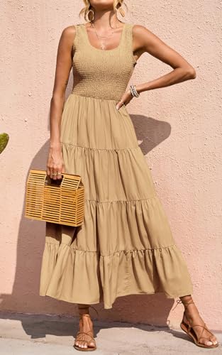 Image of PRETTYGARDEN Women's 2026 Casual Loose Plain Maxi Sundress Smocked Tank Dress Sleeveless Summer Beach Tiered Long Dresses