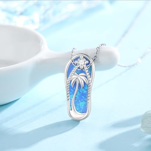 Midir&Etain Ocean Necklace 925 Sterling Silver Blue Opal Necklace Starfish/Flip Flop/Shark Pendant Beach Ocean Jewelry for Women4