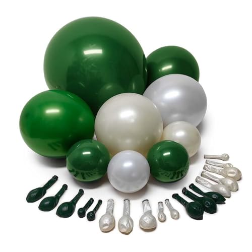 Image of Green White Balloon Garland Double Stuffed Latex Emerald Green Sand White Cream Grey Pearl Balloon Arch Different Sizes for Birthday Wild One Wedding Baby Shower Prom Jungle Party Decor