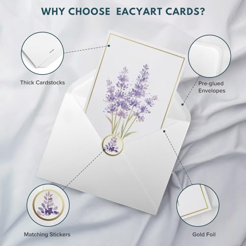 EACYART Blank Cards, 30 Pack Blank Greet Cards, Elegant Gold Foil Blank Note with Envelopes, Perfect Stationary Set For All Occasions, 5 Assorted Floral Designs