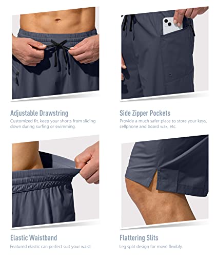 Image of Men's Swim Trunks Quick Dry Board Shorts with Zipper Pockets Beach Shorts Bathing Suits for Men - No Mesh Liner