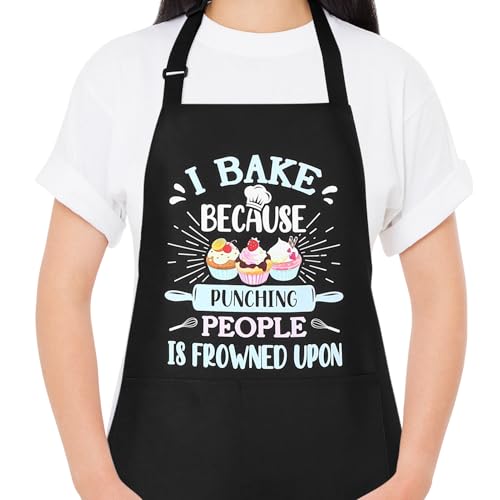 Xlsxexcl Funny Aprons For Men, Professional Kitchen Cooking Aprons With Two Pockets, Adjustable Chef Apron Bib Apron Gift For Dad Father's Day Birthday - I Bake Because