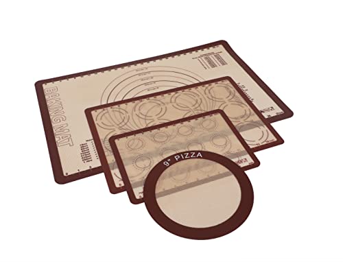 MHTECH 4-teilige Antihaft-Silikonmatte, rutschfeste Backmatte, rutschfeste Teigmatte, hitzebeständige, wiederverwendbare Küchenmatte für Gebäck, Pizza, Pasta Cover