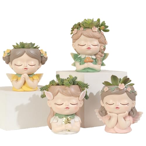 Cache pot plante interieur mignon, set de 4 pots de fleurs dessin animé idée cadeau - 2