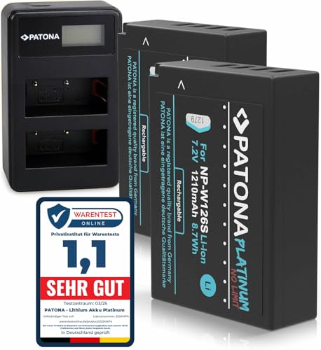 PATONA Cargador Doble LCD con 2X NP W126S Platinum Batería Compatible con Fujifilm FinePix HS30EXR HS33EXR HS50EXR X T20 X H1 XT1 XT3 XT100 XT200 XPRO2 XPRO3 XA3 XA5 XA7 XA10