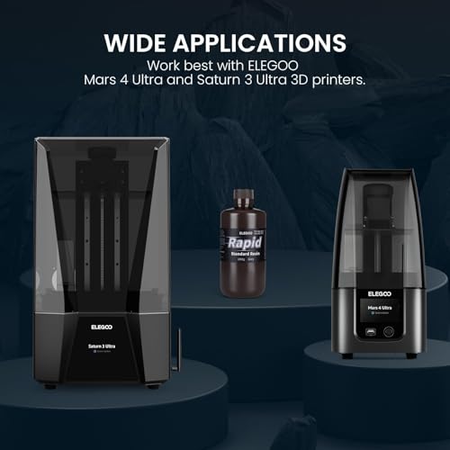 Image of ELEGOO Rapid 3D Printer Resin 405nm UV Curing Photopolymer Resin for Mars 4 Ultra and Saturn 3 Ultra Resin 3D Printer, Fast Curing, High Precision, Grey 1000g