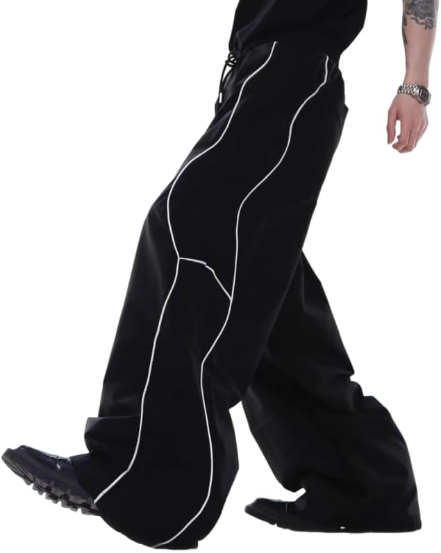 ZAFUL Mens Baggy Pants Y2K Contrast Piping Drawstring Sweatpants Fashion Unisex Oversized Cargo Pants for Men with Pockets