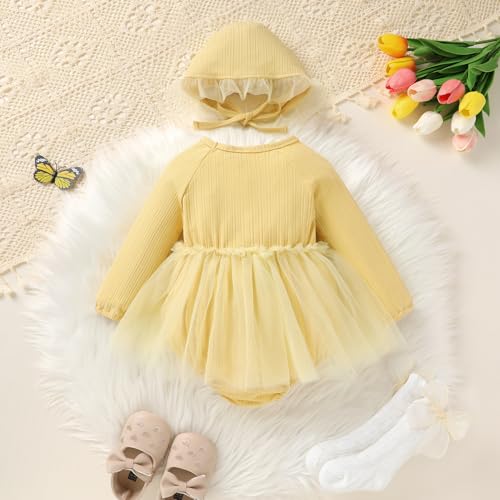 YOUNGER TREE Newborn Baby Girl Romper Dress Outfits Long Sleeve Floral Tutu Bodysuit with Leggings Hat Infant Fall Clothes3