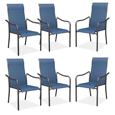 VICLLAX Stackable Patio Chair Set of 4, Lawn Chairs with High Back, Outdoor Dining Chairs for Outside, Poolside and Garden, Blue