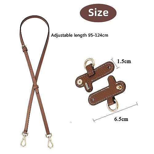 Chispee Leather Bag Shoulder Strap, Purse Straps Replacement Crossbody Adjustable Conversion Kit for Longchamp Mini Bag, Brown Gold, 6.5cm*1.5cm