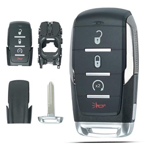 SUPALAND Key Fob Shell Case Replacement Fits for Dodge Ram 1500 2019 2020 2021 2022 2023 2024 Keyless Entry Remote Control 4 Button Pad Key Fob Cover OHT-4882056