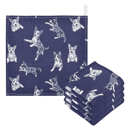 Image of vvfelixl Baby Muslin Washcloths Blue Heeler Dog Baby Burp Cloths Cotton Babys Face Towel for Infants Soft 11.8 X 11.8 in, 3 Pack