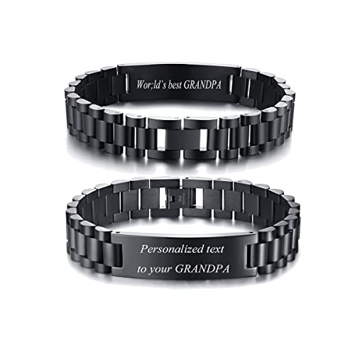 Mealguet Personalized Bracelet Gift To Grandpa Grandad,Customized Masculine Stainless Steel Link Wristband Bracelet For Men,Birthday Gifts,Christmas Gifts For New Grandpa,New Grandfather #TOP14