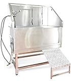Gravitis Pet Supplies Professionelle Hundebadewanne aus Edelstahl, 116,8 cm, begehbare Wanne für professionelle Haustierpfleger, inkl. Duschaufsatz, Auffahrrampe und Zubehör