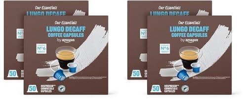 by Amazon Capsules de café Lungo Décaféiné compatibles avec Nespresso, Torréfaction Moyenne, 100 Unité (2 lot de 100) Certifié Rainforest Alliance