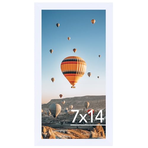 Image of JCJMY 7x14 Picture Frame White for Wall Hanging or Tabletop, Wall Mounting Horizontally or Vertically, 7 x 14 Wall Gallery Poster Photo Frame with Shatter Resistant Plexiglass, White