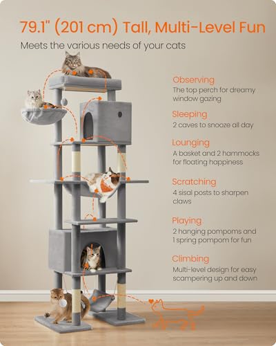 Torre para Gatos Feandrea 79.1 pulg Multi-niveles Gris miniatura 3