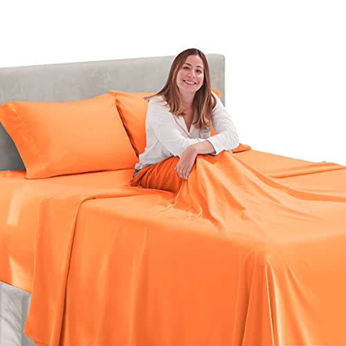 Image of Hearth & Harbor Extra Deep Pocket Queen Sheets - 4 Piece Hotel Luxury Queen Sheet Set Fits Up to 24 inch Mattress - Ultra Soft Luxury Queen Bed Sheet Set - Soft & Breathable, Queen, Apricot Buff Orange