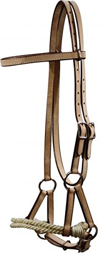 Showman Horse Leather Double Stitched Sidepull with Double Rope Nose. Color Choice (Light Oil)