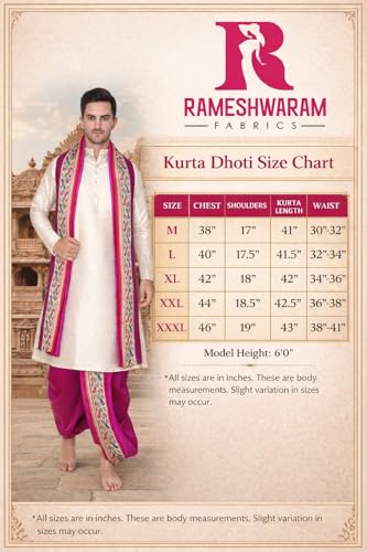 Image of Rameshwaram Fabrics Men's Sherwani Style Dhoti Kurta Set with Angavastram | Traditional Indian Groom Dress | Ethnic Kurta Set for Wedding, Engagement, Festival